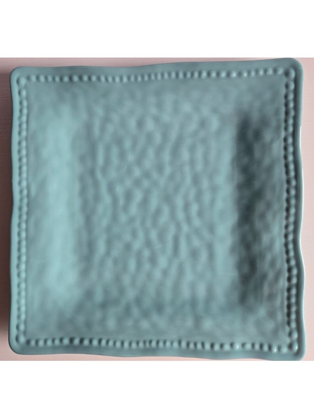 4 Tommy Bahama Blue / Aqua 10.75” Hobnail Square Melamine Dinner Plates - Picture 4 of 9